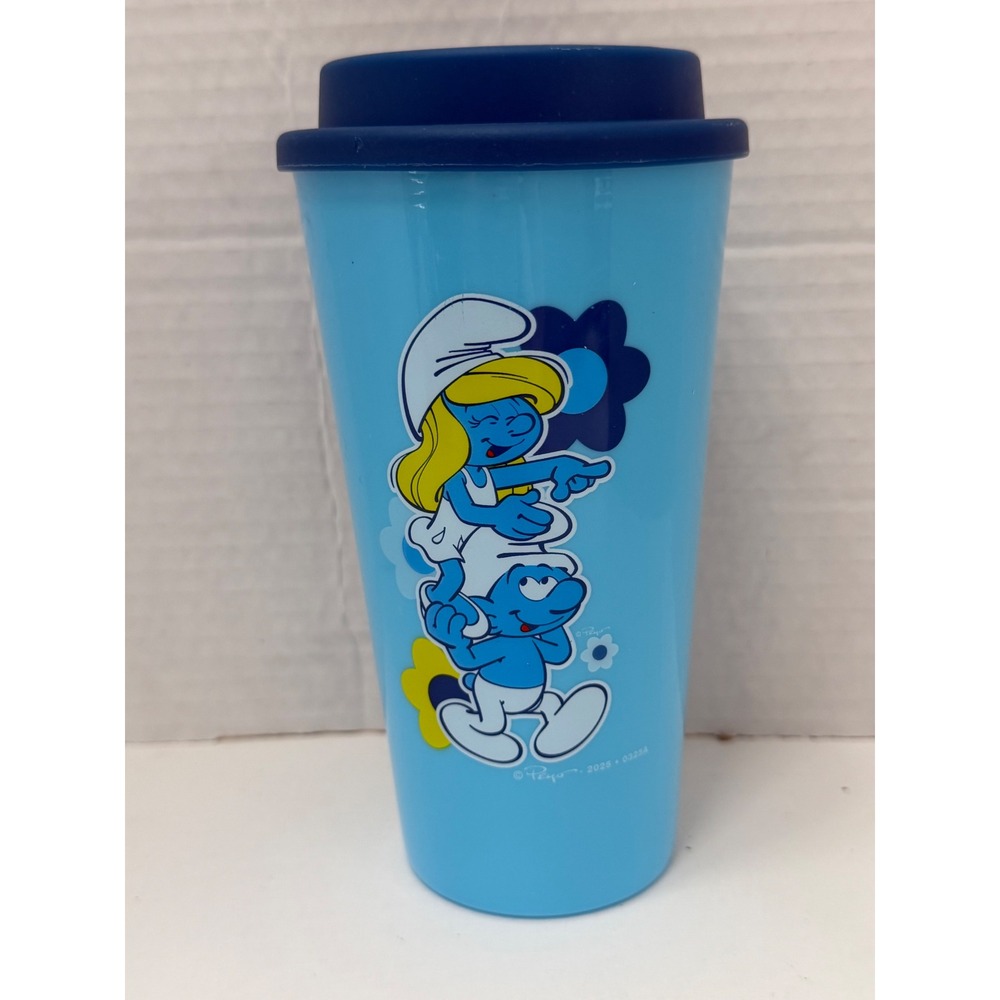The Smurfs Reusable Cup 20oz Smurfette Blue Travel‎ Tumbler with Lid NEW